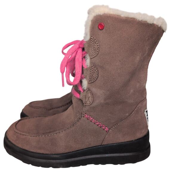 UGG I Heart Suede Shearling Lined Winter Boots Women 7 Boho Cobincore Cozy Y2K - Picture 2 of 9